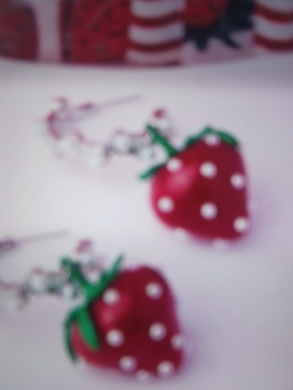 Strawberry Drop Earrings - Red with Green Leaves